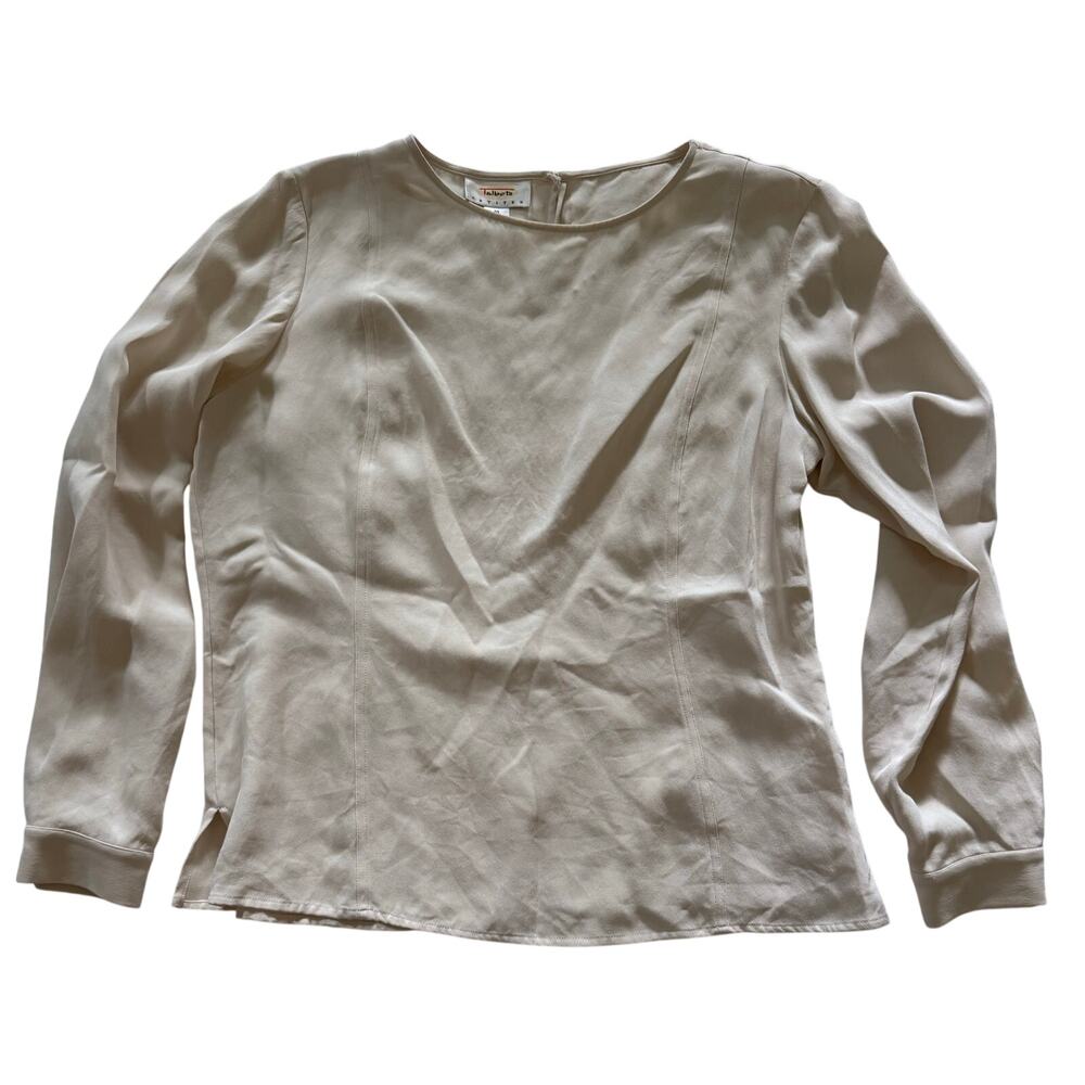 Vintage Talbots Shirt Beige Off White 100% Silk Women's 10 Long Sleeve Blouse